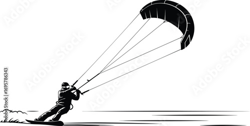 Silhouette of a kitesurfer riding waves, enjoying thrill of sport an exciting image of adventure