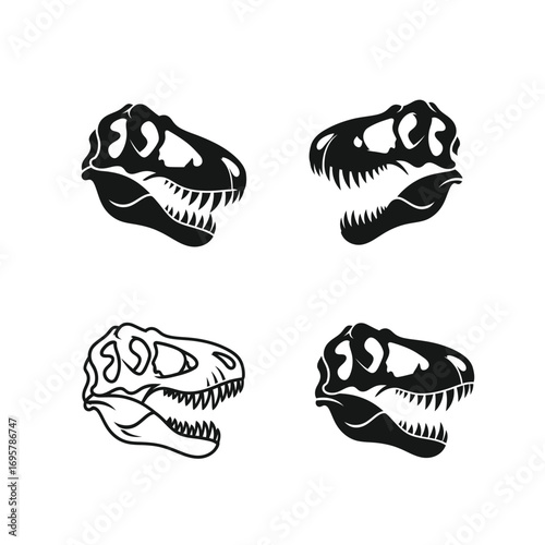 Detailed illustration of diverse Tyrannosaurus Rex skull outlines suitable for various uses