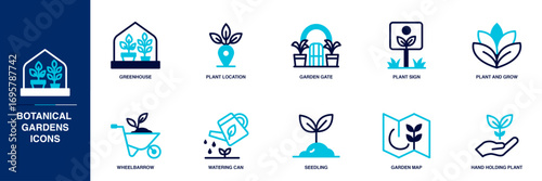Botanical Gardens Blue Colored Outline Icon Set