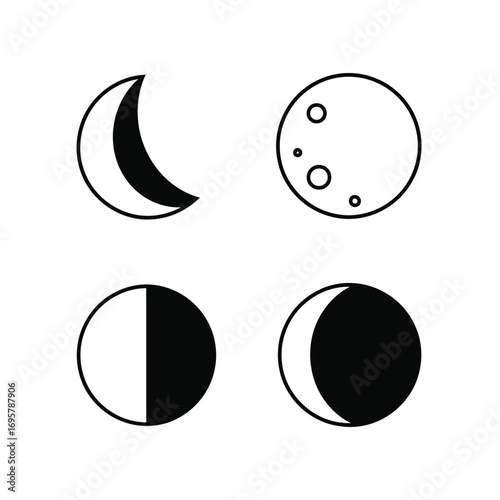 Celestial Moon Phases Crescent, Full, Half, Gibbous Icons