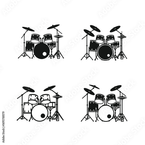 Drum Set Variations A Vector Illustration of Musical Percussion Instruments
