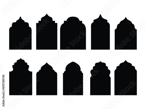Islamic Arch Vector Set. Mosque Frame Shapes, Mosque Arch Silhouette Collection. Islamic Window Vector