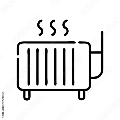 Radiator with thermostat producing heat in minimal line art style  