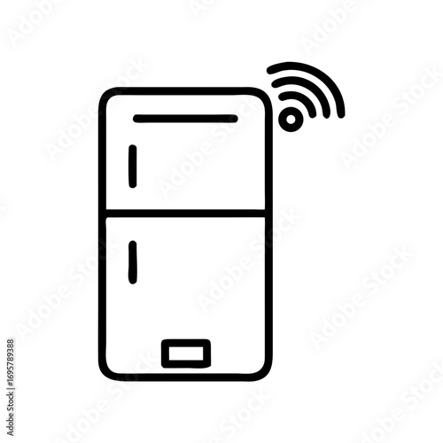 Smart fridge with wireless connectivity symbol on plain background  