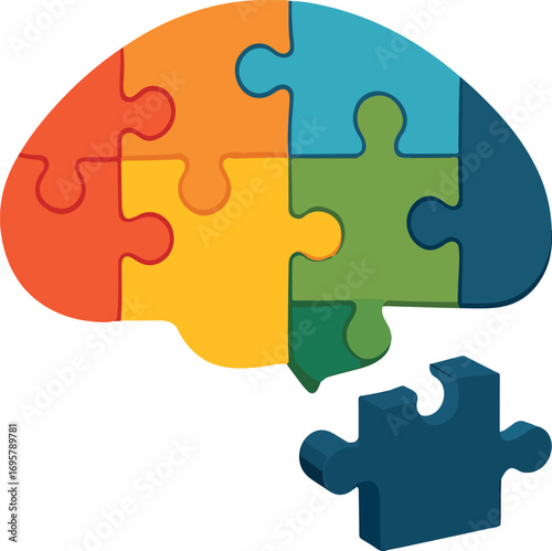 Spatial puzzle 3D puzzle pieces forming a brain model illustration