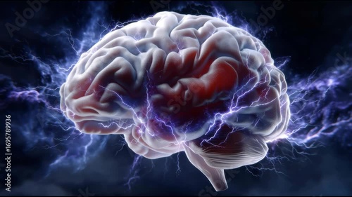 Dynamic Visualization of a Human Brain Surrounded by Pulsating Electric Currents and Dark Clouds