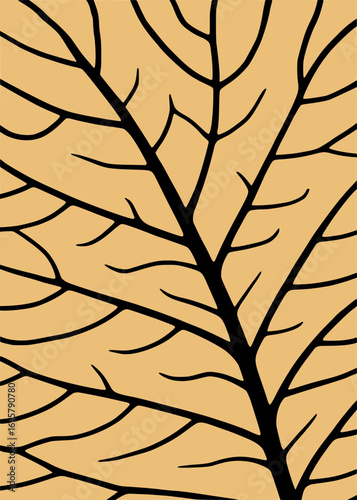 Abstract Vector Illustration of Intricate Leaf Vein Pattern on a Solid Beige Background, a Minimalist and Graphic Organic Texture