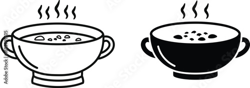 two steaming bowls filled with soup side by side