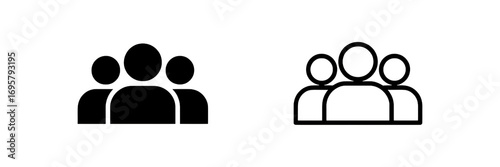 People flat icon. Simple team profile illustrations. Line icon and filled icon. Group profile signs