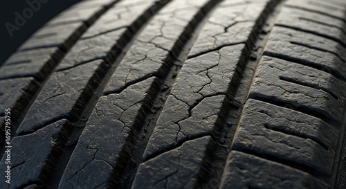 Closeup view of a cracked and worn tire