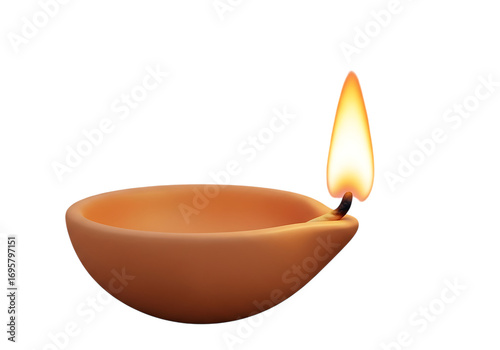 Diwali Lamp with Flame on Black Background Traditional Celebration Symbol