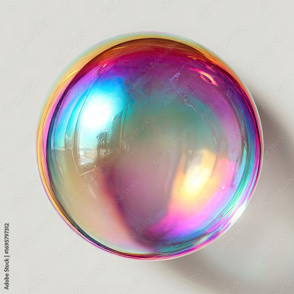 Obraz premium A vibrant, iridescent sphere, reflecting light in a rainbow of colors
