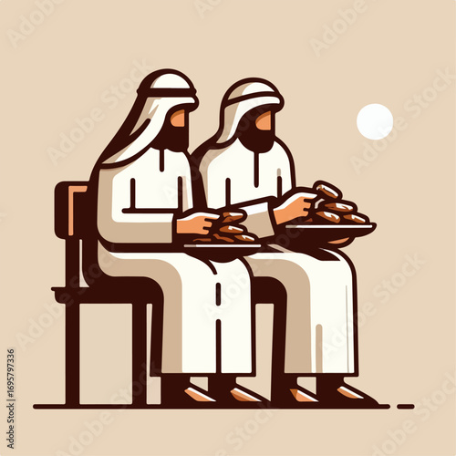 vector illustration of Arab people eating dates