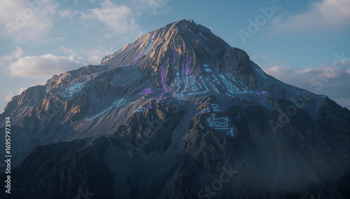 Mystic Mountain Peak with Luminous Glyphs