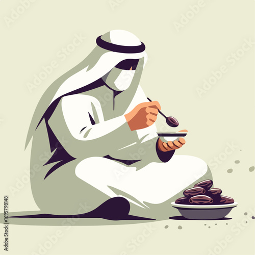 vector illustration of Arab people eating dates