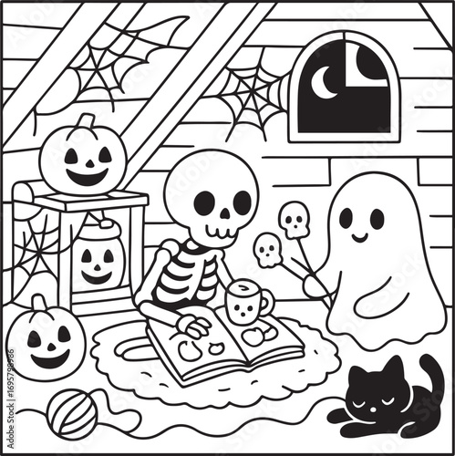 cozy spooky life halloween coloring pages for teens and adults 