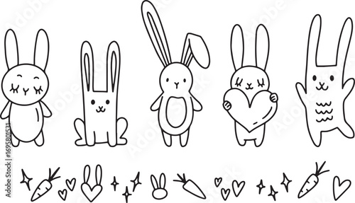 Rabbit doodle set, bunny doodles, cute rabbit clipart, cartoon bunnies sketch, Easter bunny doodles, hand drawn rabbit icons, animal doodle art, rabbit cartoon vector, bunny design doodles, doodle rab