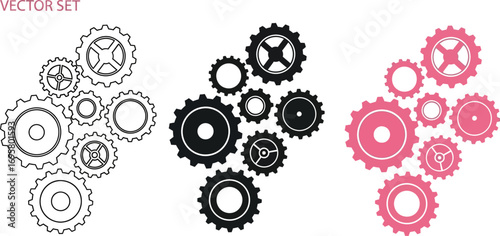 Interlocking gears in a dynamic composition, symbolizing teamwork and mechanical synergy