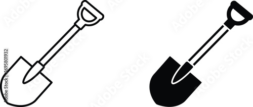 simple illustration of two shovels one outlined another filled