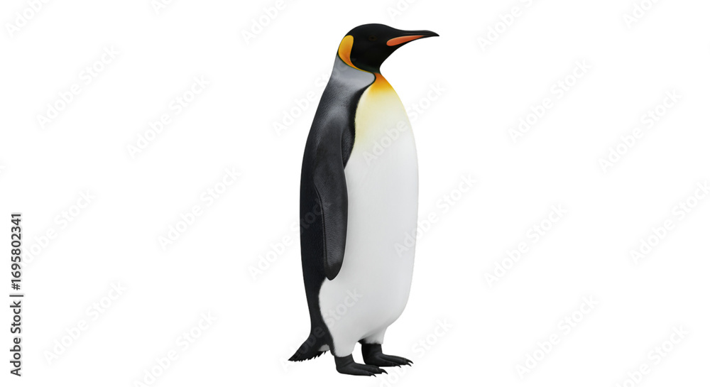 Fototapeta premium PNG Majestic king penguin stands tall, a symbol of resilience and natural beauty in the animal kingdom, perfect for conservation and wildlife projects isolated on white background