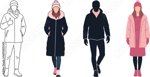 Diverse group of people showcasing warm winter fashion in stylish outfits