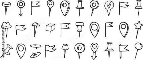 Map Location and Pin Icons Vector Pack – GPS, Marker, Navigation, Travel, Guide, Pointer, Place, Symbol, Simple, Outline, Direction, Sketch, Minimal, Hand Drawn, Icon