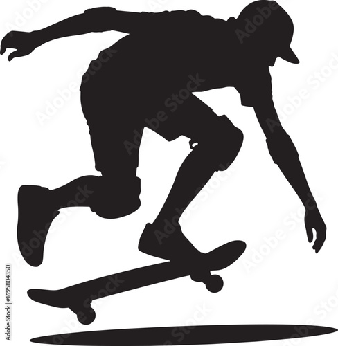 Silhouette of Skateboarder Performing Trick in Mid-Air Against Transparent Background Vector