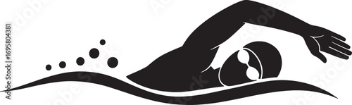 Silhouette of Swimmer, Swimming Sport Vector Illustration on Transparent Background