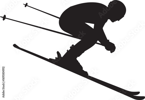 Silhouette of a Skier in Action on Transparent Background for Winter Sports Designs