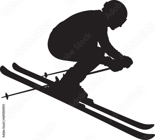 Silhouette of a Skier Jumping on Transparent Background for Winter Sports Projects