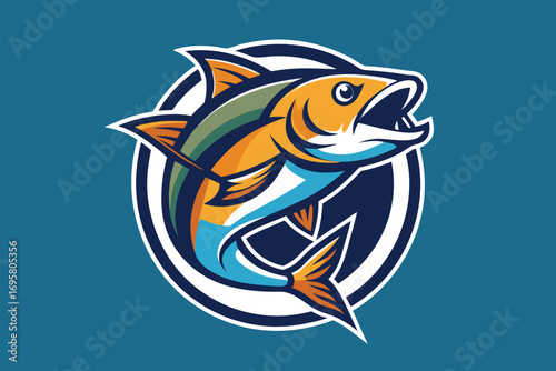 Vibrant cartoon style illustration of a fish leaping, set against a teal background.