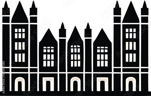 Silhouette of Buildings with Arches and Windows Architectural Design Urban Landscape