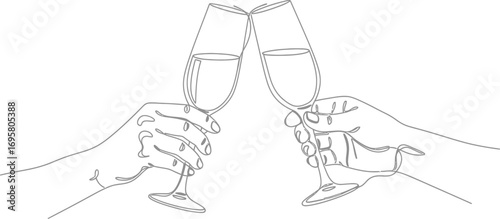 Two hands clinking champagne flutes in a toast celebrating a special occasion