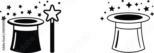 magic hats with stars and wands creating sparkles