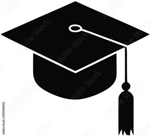 Graduation Cap Silhouette with Tassel on Transparent Background Vector Illustration