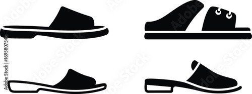 various styles of shoes displayed in simple black icons
