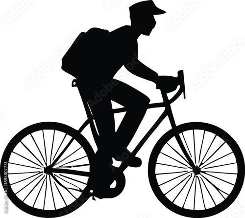 Dynamic Silhouette of a Cyclist Delivering Packages on a Bicycle for Courier Services
