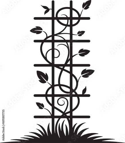 Elegant Garden Trellis Vector Silhouette with Climbing Plant Design on Transparent Backdrop