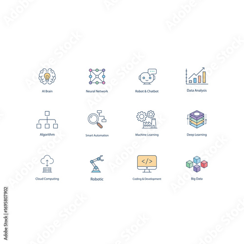 AI and Machine Learning Outline Icons Set