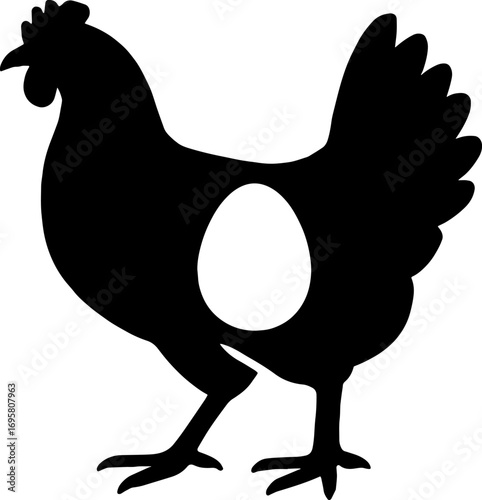 Silhouette of Chicken with Egg Inside - Poultry Anatomy Vector with white background 