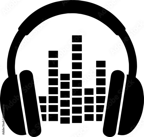 Silhouette of DJ Headphones with Equalizer Bars - Party Music Vector with white background 