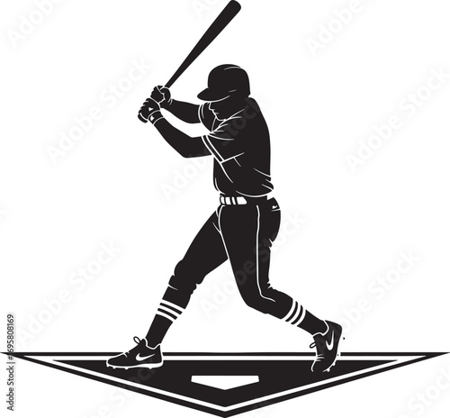 Baseball Player Silhouette Swinging Bat with Home Plate on Transparent Background Design