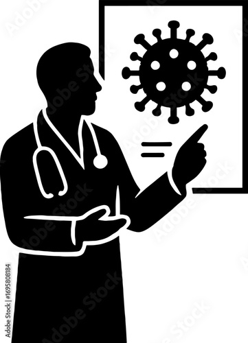 Silhouette of Doctor Explaining Virus Chart - Education Vector with white background 