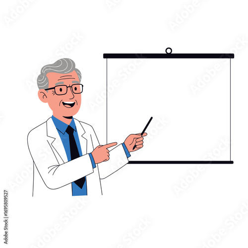Elderly doctor explaining medical information on a whiteboard during a presentation seminar