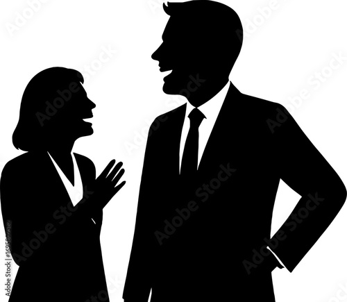 Silhouette of Two Colleagues Laughing Together - Friendly Business Scene Vector With White Background 