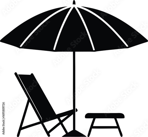 beach umbrella and chair silhouette vector illustration