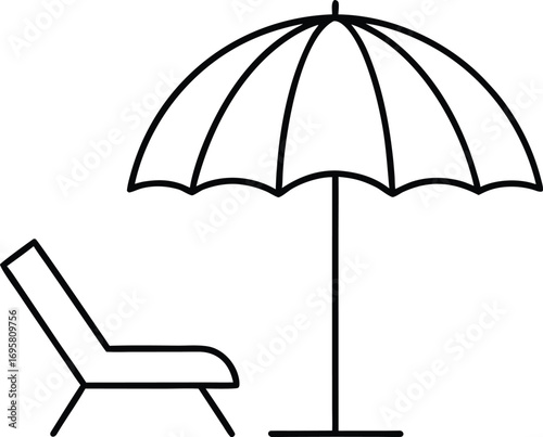 beach umbrella and chair line art vector illustration