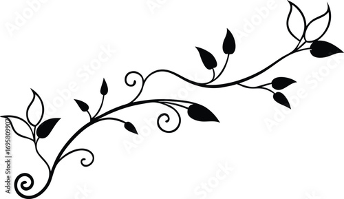 elegant leafy vine line art clean silhouette vector
