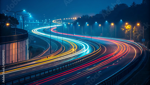 traffic on highway at night