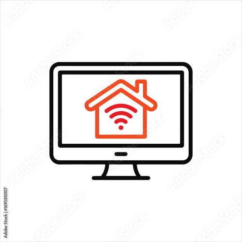 Computer Monitor Displaying Smart Home Icon with Wi- Fi Signal screen